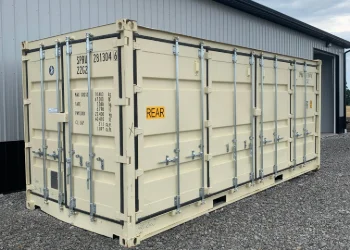a beige 20ft storage container