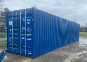 a blue 40ft storage container for rent